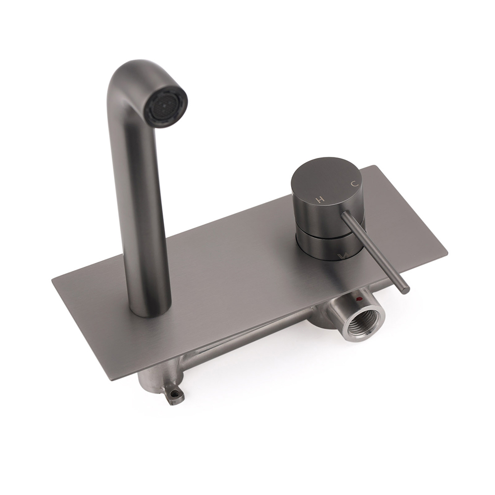 WELS Gun Metal Round Wall Basin Mixer Vanity Sink Tap Hot Cold Faucet Spout - Image 4