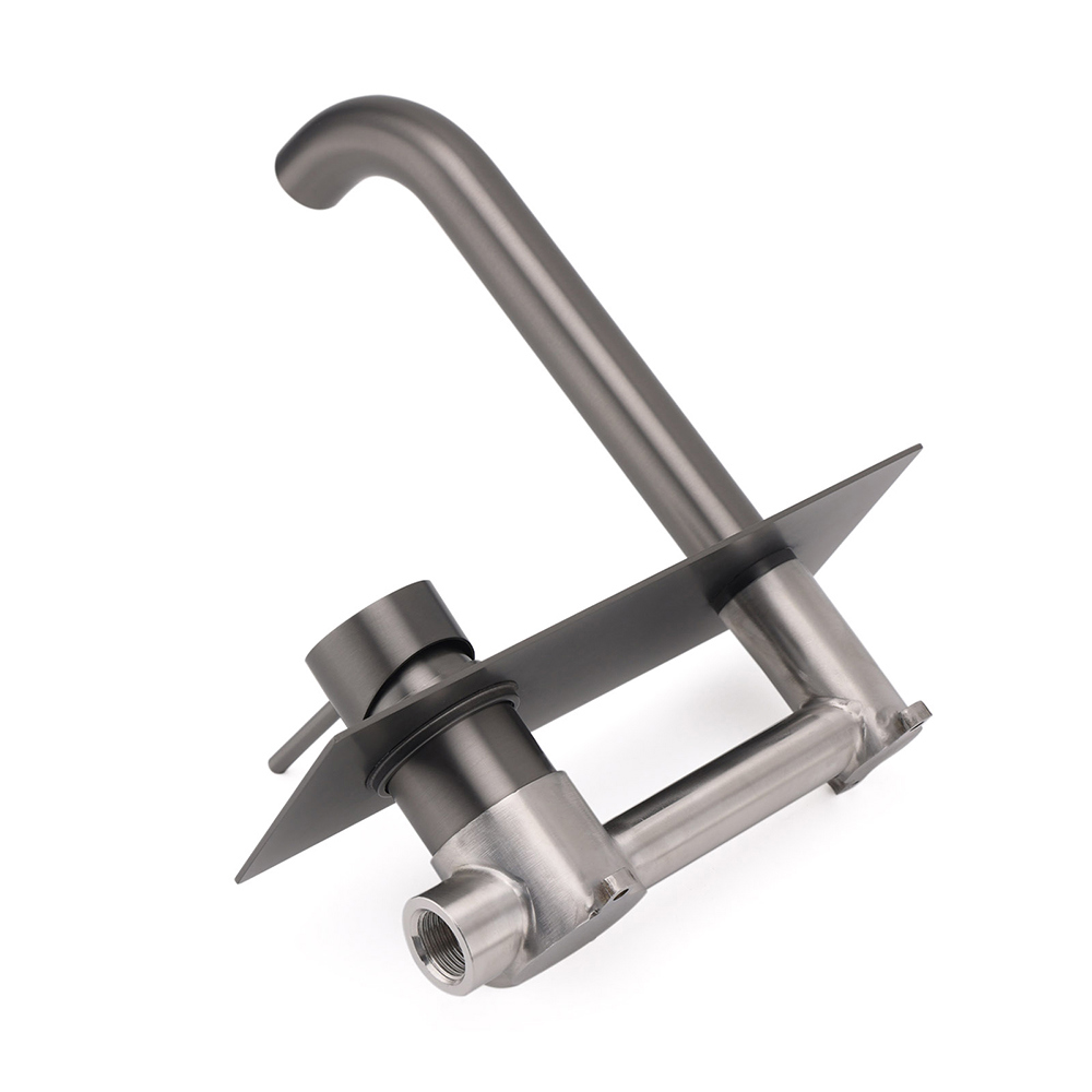 WELS Gun Metal Round Wall Basin Mixer Vanity Sink Tap Hot Cold Faucet Spout - Image 5