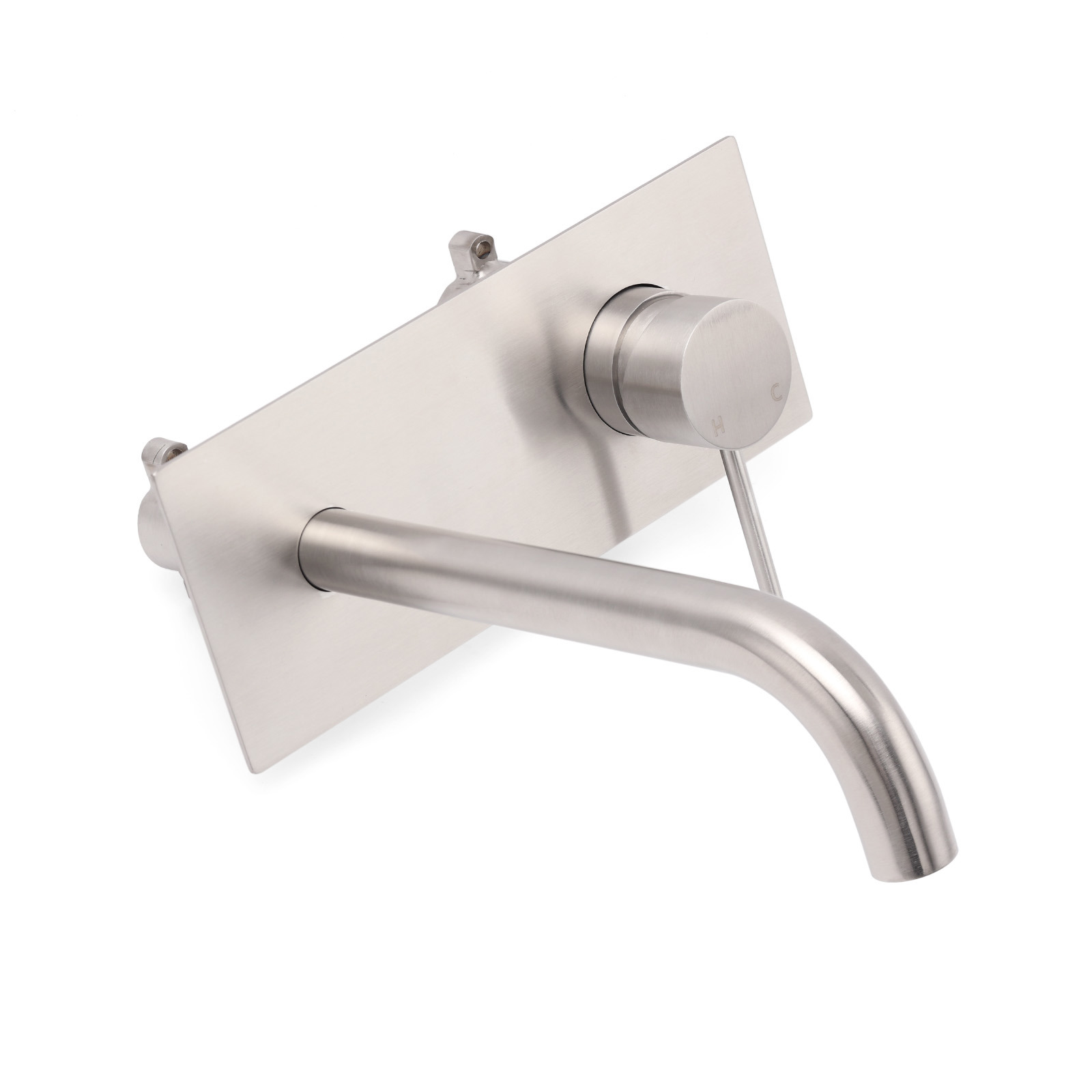 WELS Round Wall Mounted Basin Vanity Mixer Bath Tub Faucet Spout Brushed Nickel - Image 3