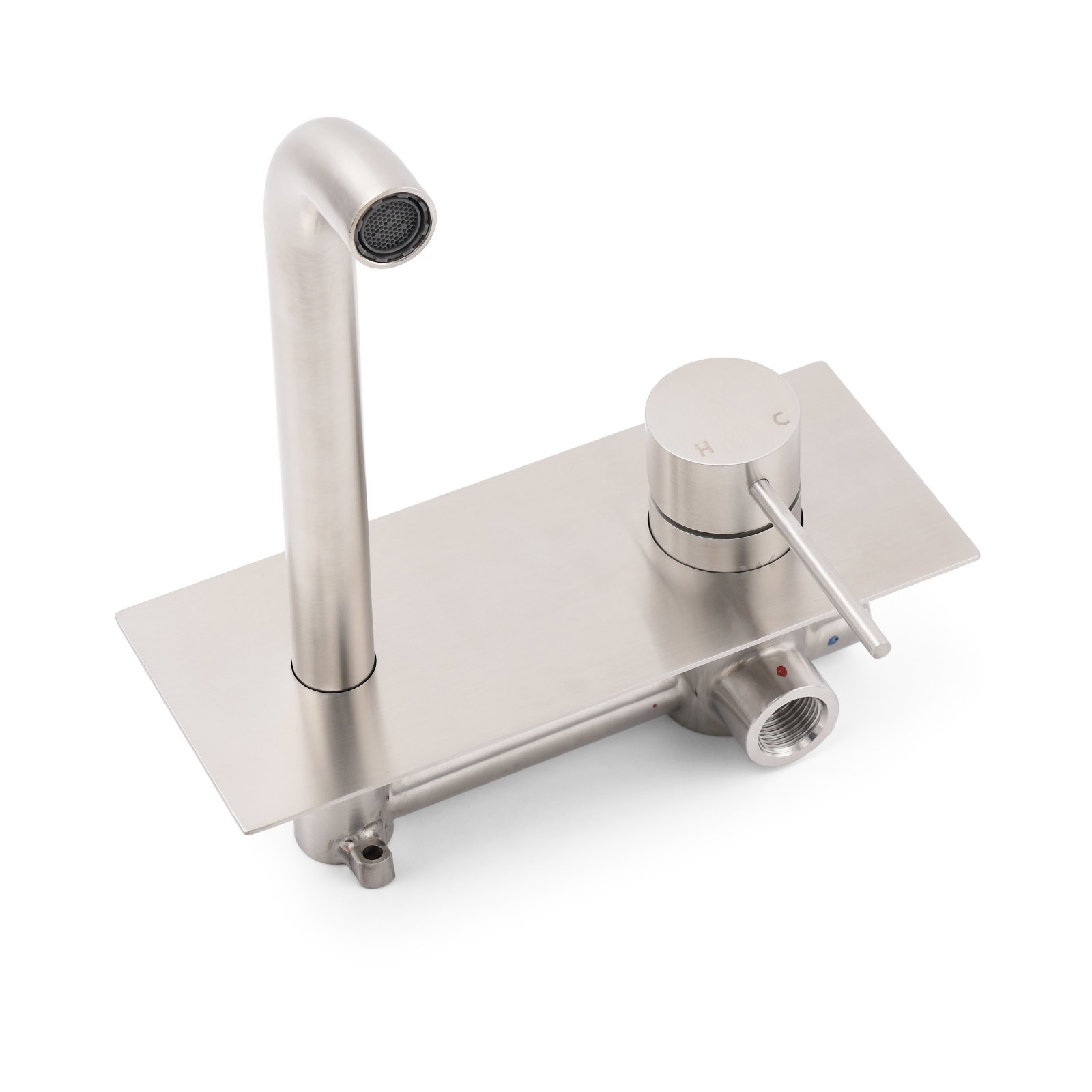 WELS Round Wall Mounted Basin Vanity Mixer Bath Tub Faucet Spout Brushed Nickel - Image 4