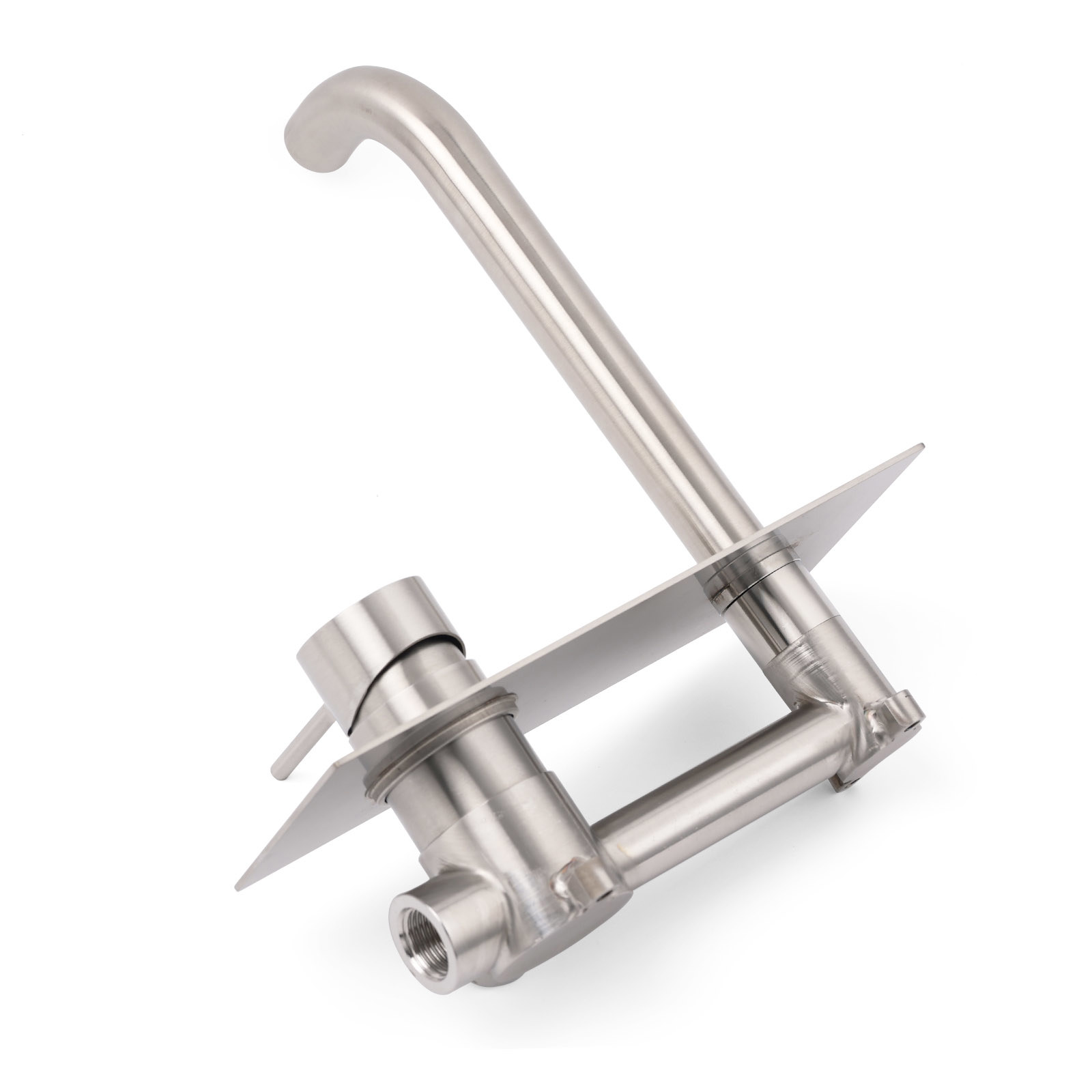 WELS Round Wall Mounted Basin Vanity Mixer Bath Tub Faucet Spout Brushed Nickel - Image 5