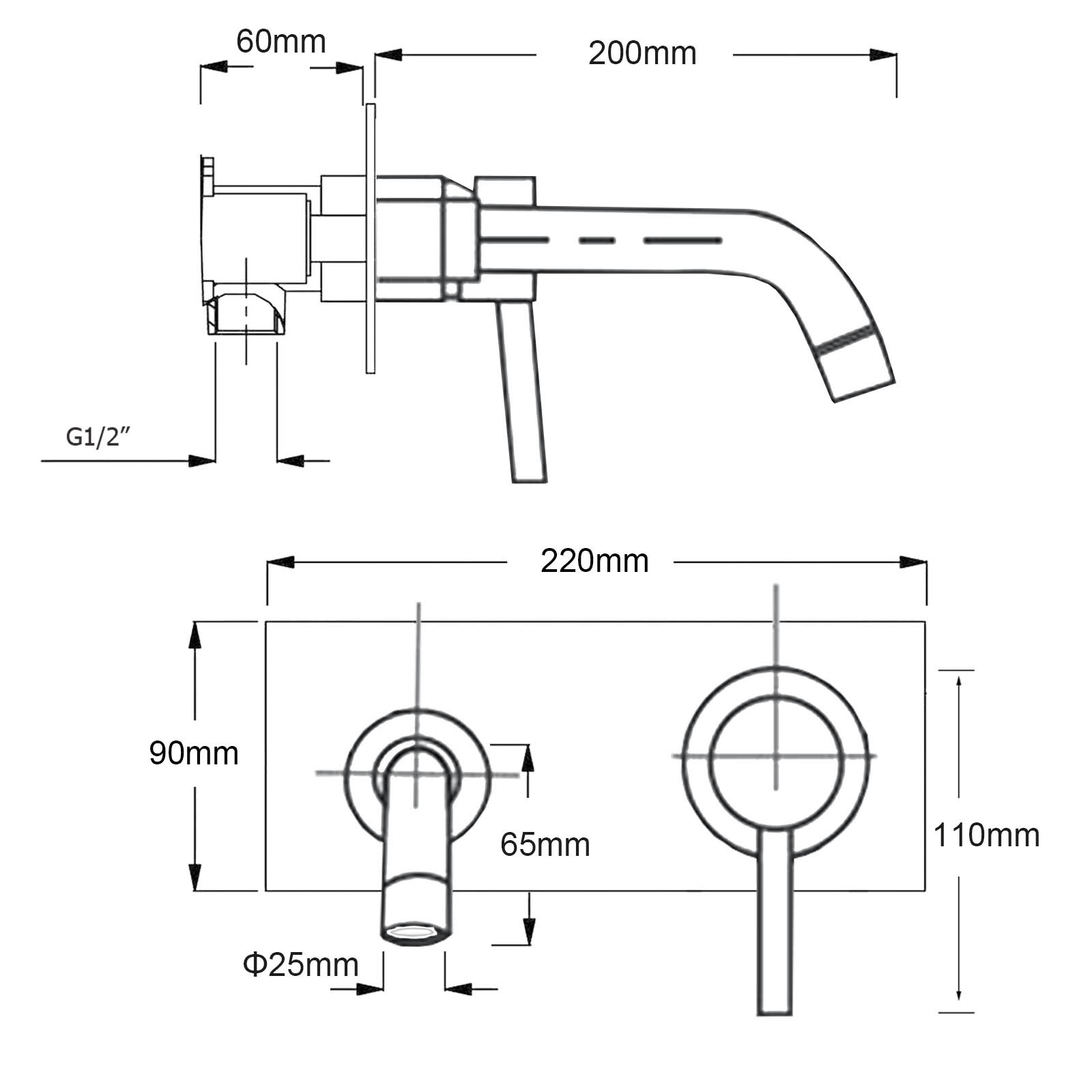 WELS Round Wall Mounted Basin Vanity Mixer Bath Tub Faucet Spout Brushed Nickel - Image 8