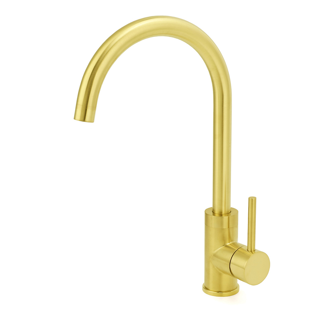 Brushed Gold Round Kitchen Mixer Sink Tap 360° Swivel Laundry Basin Faucet Spout - Image 1