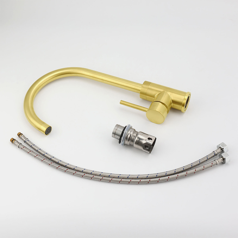 Brushed Gold Round Kitchen Mixer Sink Tap 360° Swivel Laundry Basin Faucet Spout - Image 7