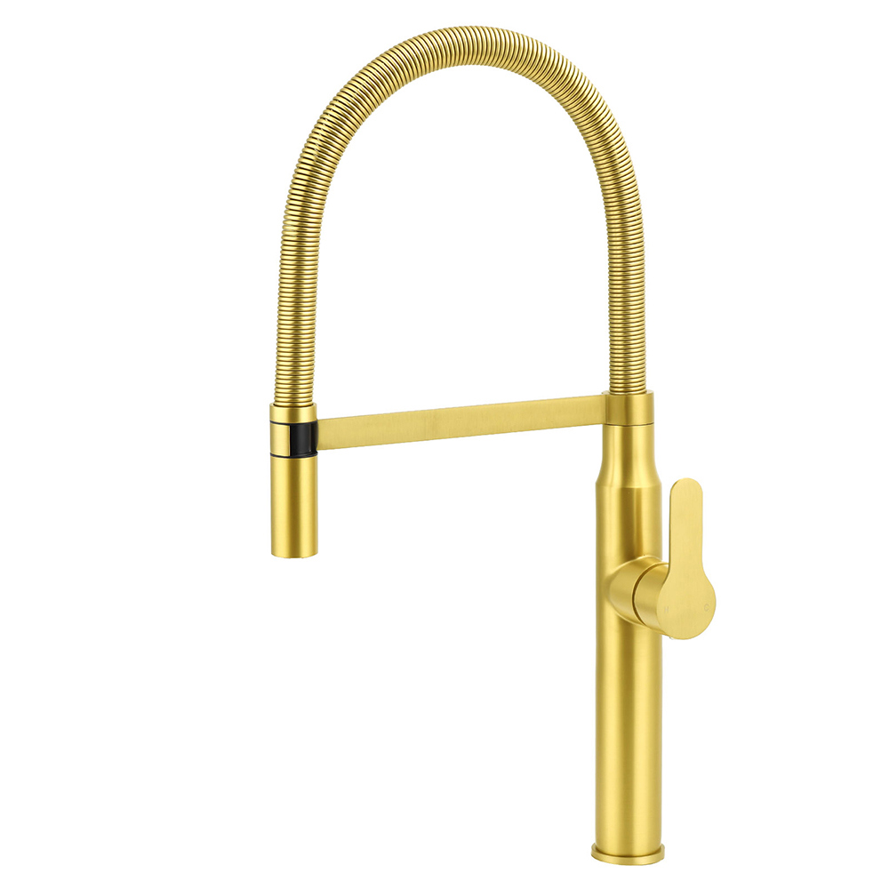 Brushed Gold Tall Kitchen Sink Basin Mixer 360º Swivel Faucet Tap Pull Out Spout - Image 1