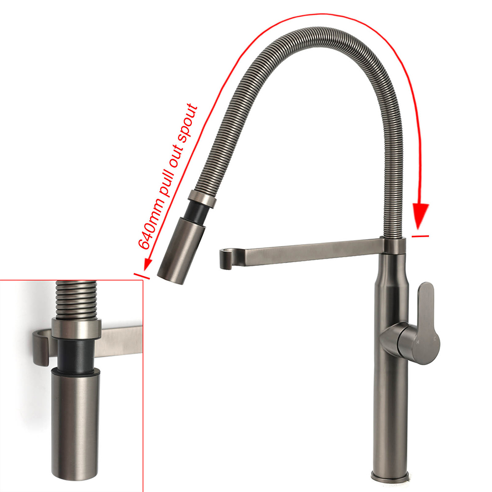 WELS Gun Metal Stainless Steel Pull Out Swivel Kitchen Mixer Sink Tap Spout Faucet - Image 3