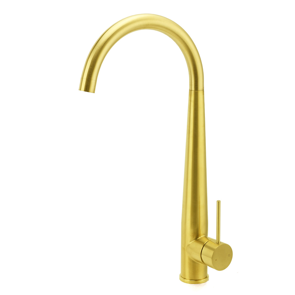 Brushed Gold Round Kitchen Mixer Sink Tap 360 Swivel Basin Laundry Faucet Spout - Image 1