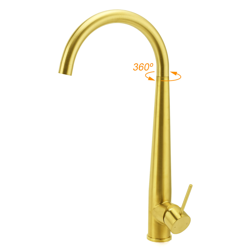 Brushed Gold Round Kitchen Mixer Sink Tap 360 Swivel Basin Laundry Faucet Spout - Image 2