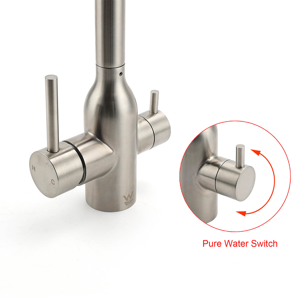 Brushed Nickel 3 Way Kitchen Sink Swivel Mixer Tap Pure Drink Clean Water Faucet - Image 7