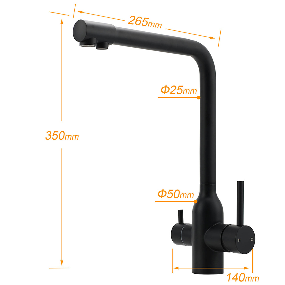 Matt Black 3 Ways Kitchen Mixer Tap Pury Water Sink Faucet 360 Swivel Spout Outlet - Image 2