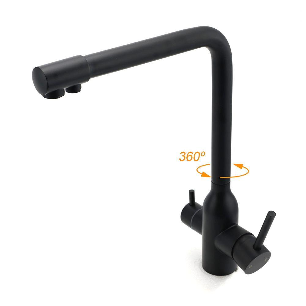 Matt Black 3 Ways Kitchen Mixer Tap Pury Water Sink Faucet 360 Swivel Spout Outlet - Image 3