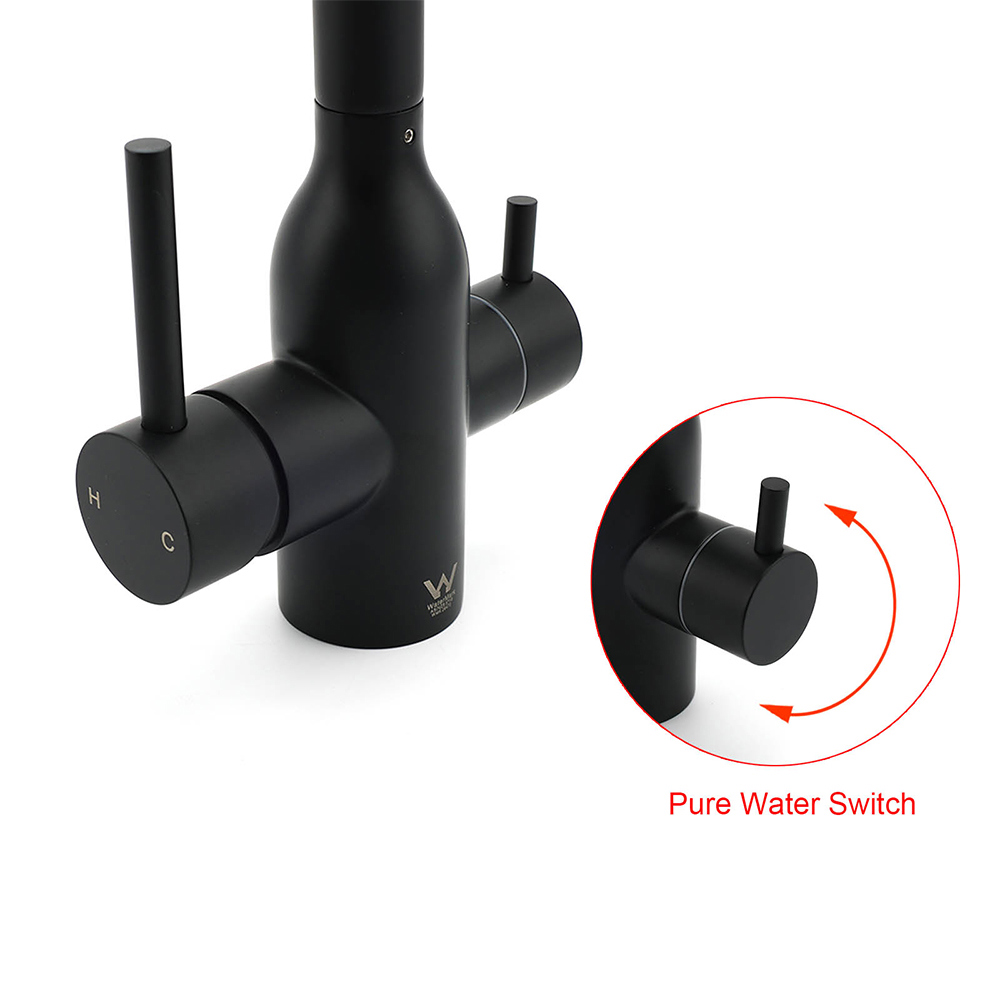 Matt Black 3 Ways Kitchen Mixer Tap Pury Water Sink Faucet 360 Swivel Spout Outlet - Image 7