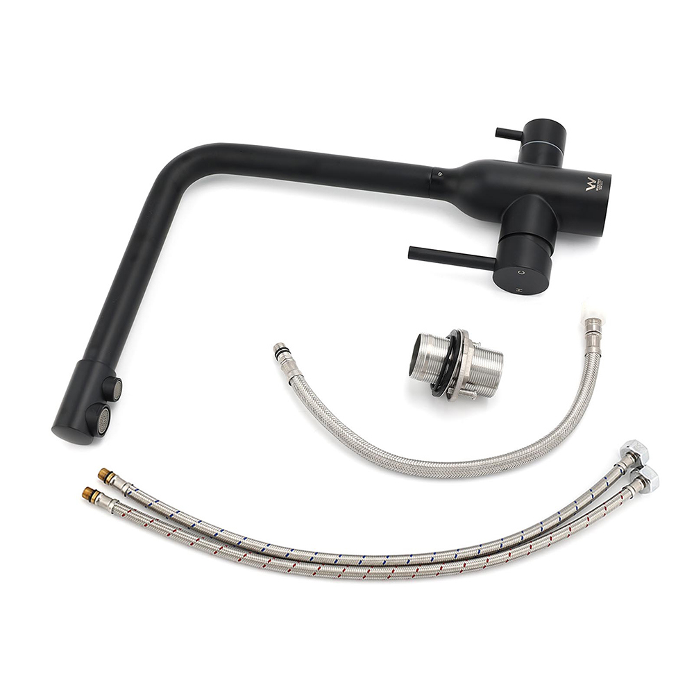 Matt Black 3 Ways Kitchen Mixer Tap Pury Water Sink Faucet 360 Swivel Spout Outlet - Image 8