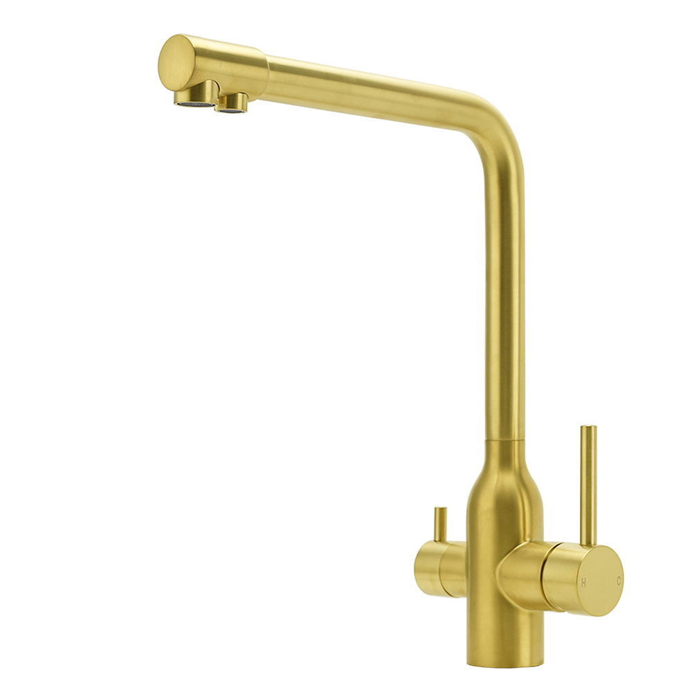 WELS Brushed Gold 3 Ways Kitchen Mixer Tap Swivel Spout Pure Water Sink Faucet Set - Image 1