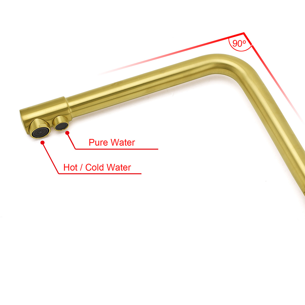 WELS Brushed Gold 3 Ways Kitchen Mixer Tap Swivel Spout Pure Water Sink Faucet Set - Image 5