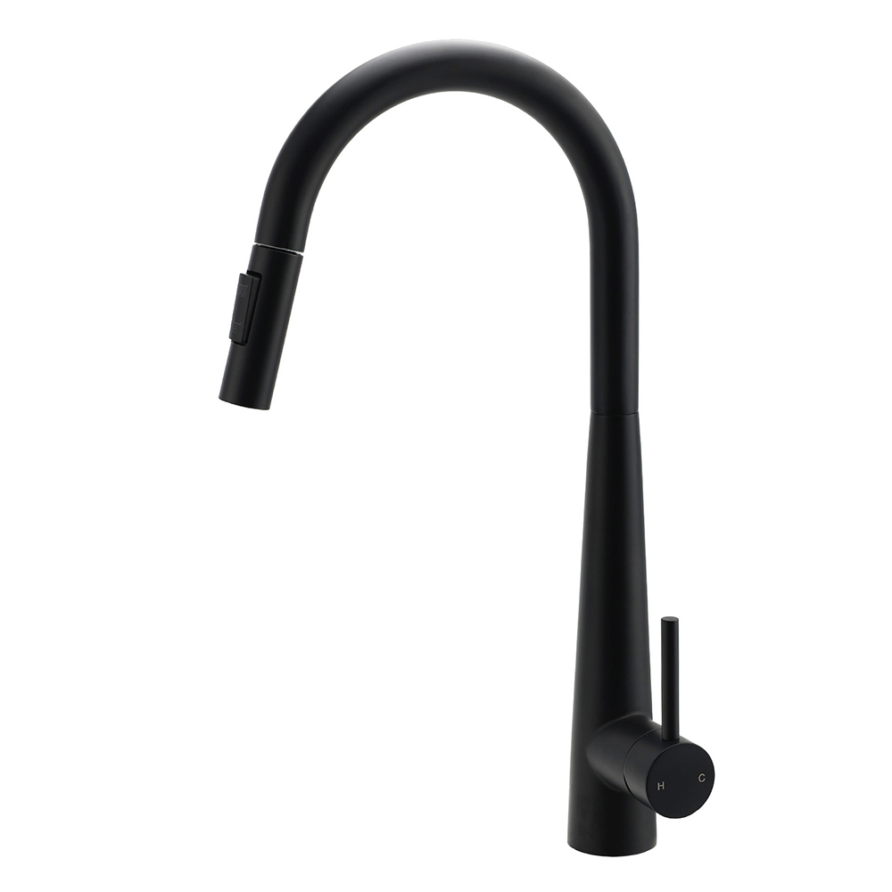 Round Matt Black Pull Out Kitchen Sink Tap Laundry Basin Mixer 2 Way Spout Set - Image 1
