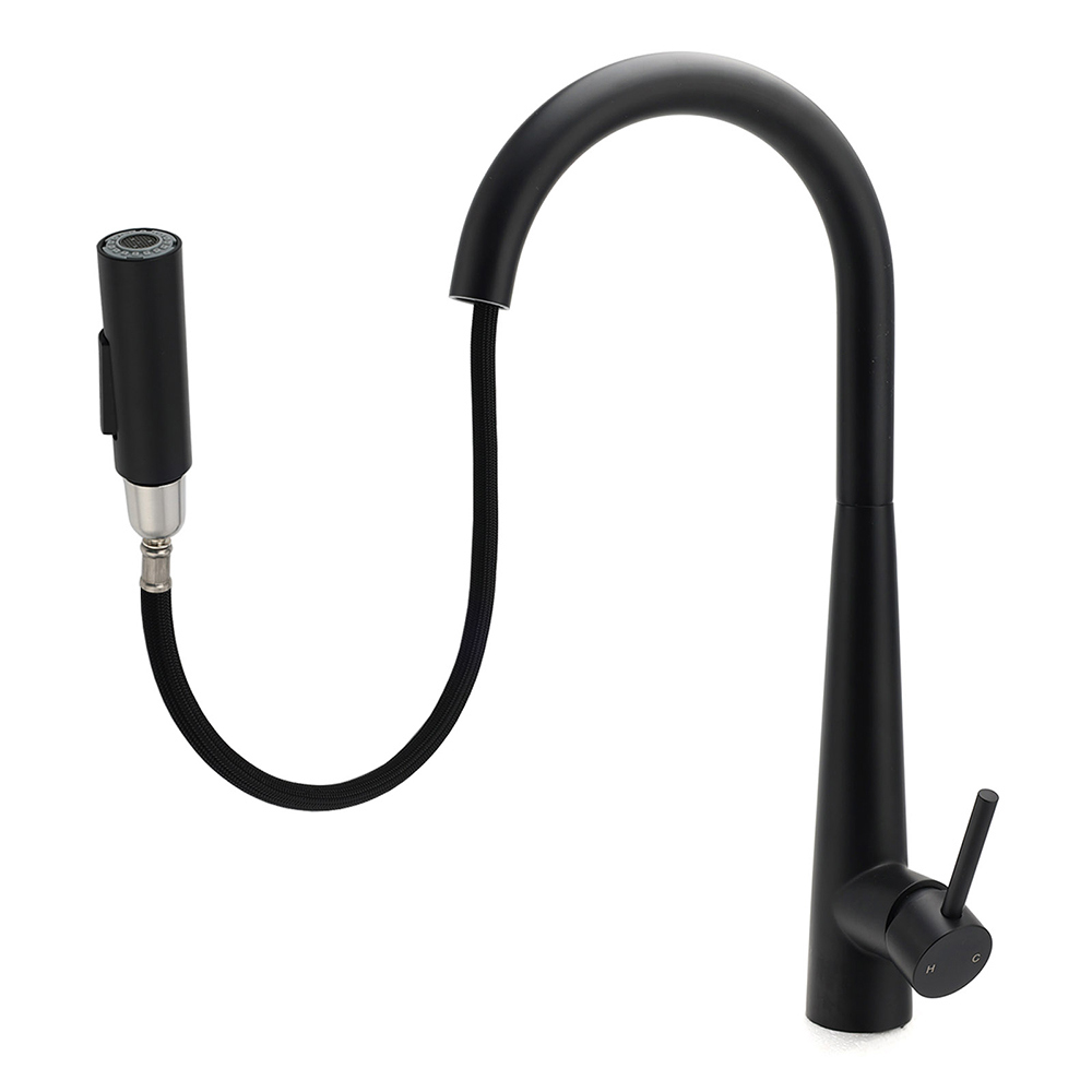 Round Matt Black Pull Out Kitchen Sink Tap Laundry Basin Mixer 2 Way Spout Set - Image 2