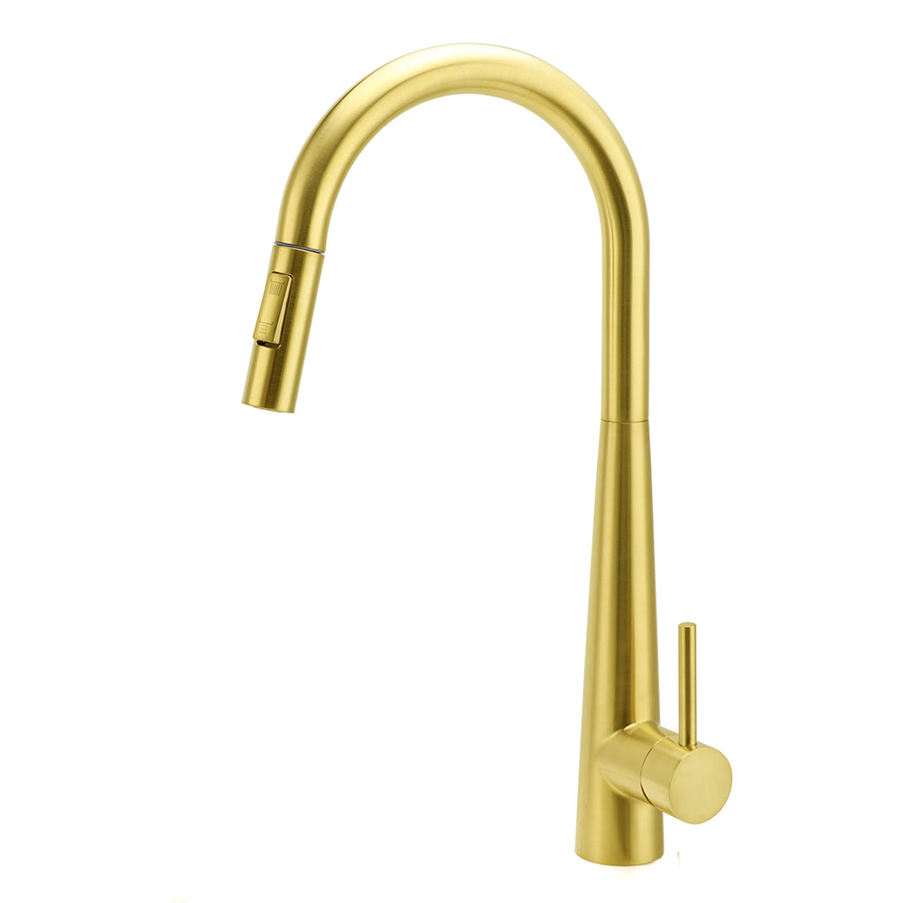Brushed Gold Pull Out Kitchen Sink Tap Basin Mixer Faucet 2 Mode Spraying Spout - Image 1