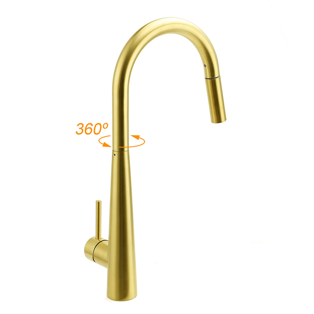 Brushed Gold Pull Out Kitchen Sink Tap Basin Mixer Faucet 2 Mode Spraying Spout - Image 3