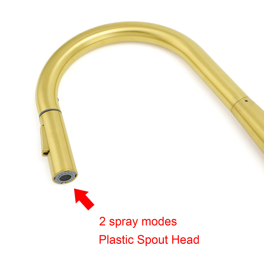 Brushed Gold Pull Out Kitchen Sink Tap Basin Mixer Faucet 2 Mode Spraying Spout - Image 4