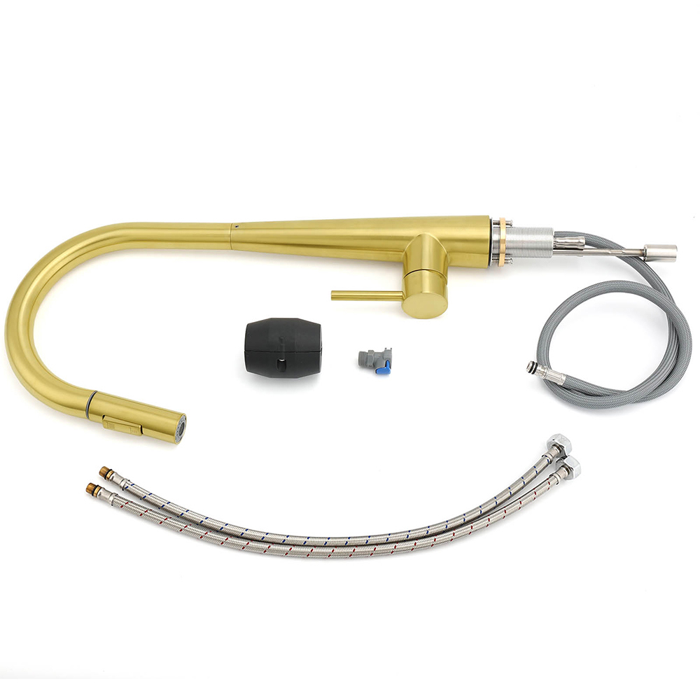 Brushed Gold Pull Out Kitchen Sink Tap Basin Mixer Faucet 2 Mode Spraying Spout - Image 7