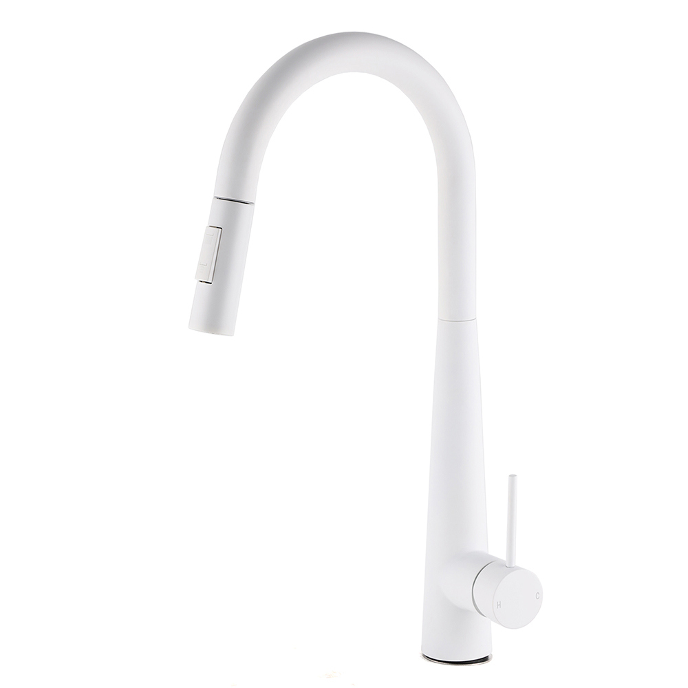 Matte White 2 Modes Spray Kitchen Mixer Pull Out Sink Tap Laundry Swivel Faucet - Image 1