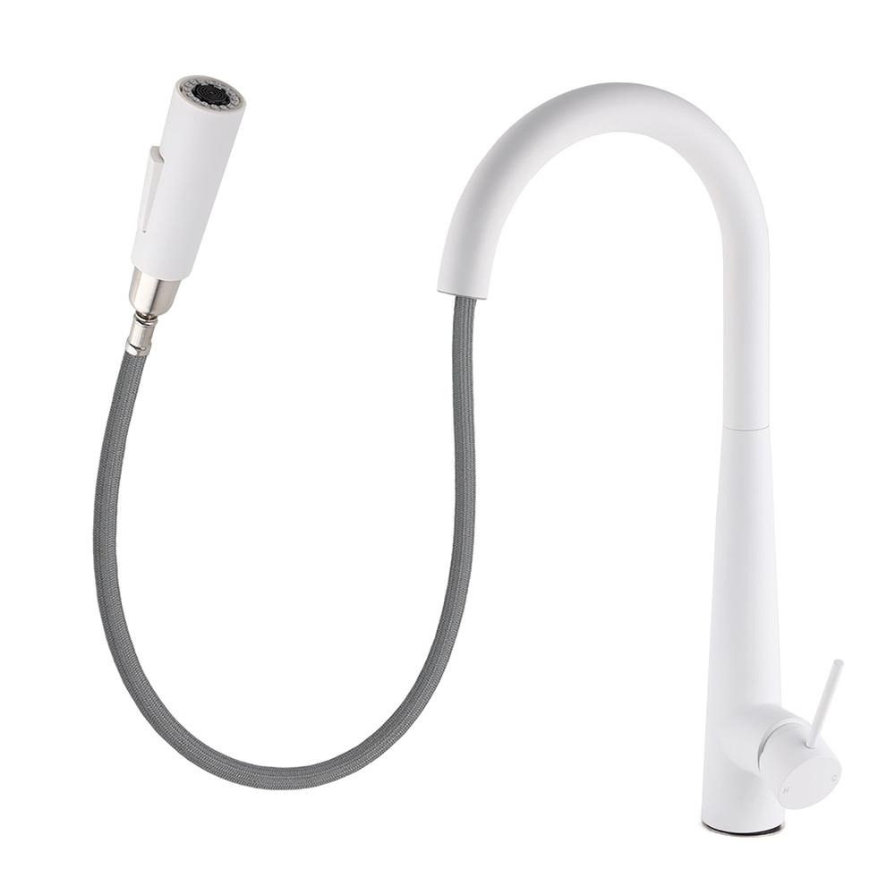 Matte White 2 Modes Spray Kitchen Mixer Pull Out Sink Tap Laundry Swivel Faucet - Image 2