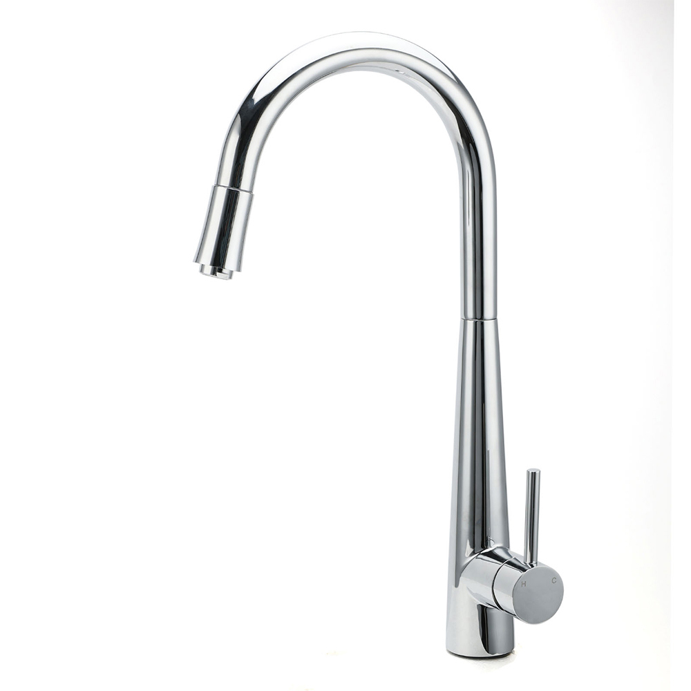 WELS Chrome Pull Out Kitchen Sink Tap Round Basin Mixer Faucet Flexible Spout - Image 1
