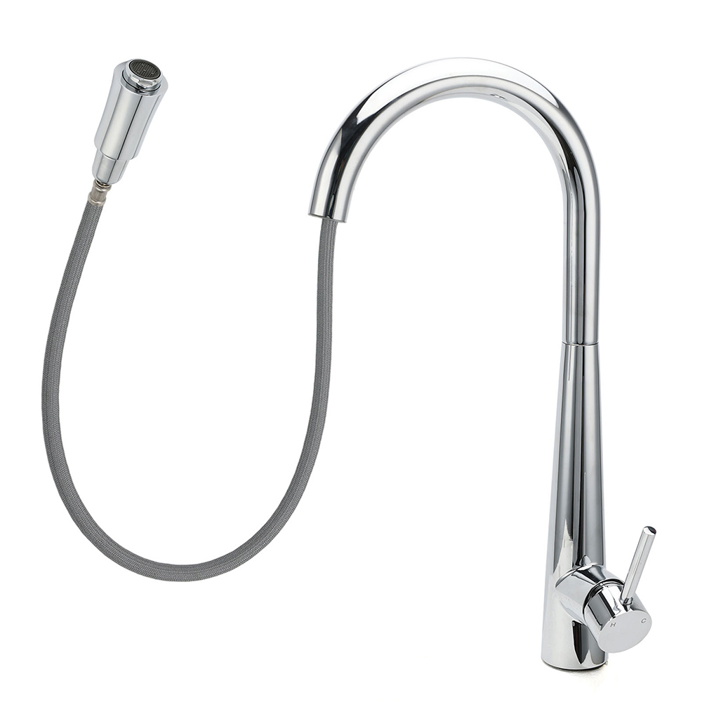 WELS Chrome Pull Out Kitchen Sink Tap Round Basin Mixer Faucet Flexible Spout - Image 2