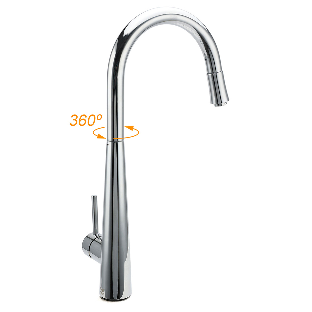 WELS Chrome Pull Out Kitchen Sink Tap Round Basin Mixer Faucet Flexible Spout - Image 3