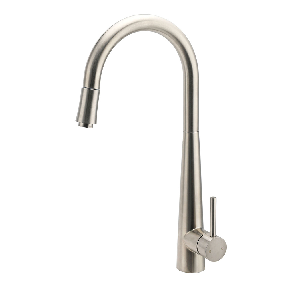 Brushed Nickel Silver Round Pull Out Kitchen Sink Tap Mixer Faucet Spout Outlet - Image 1