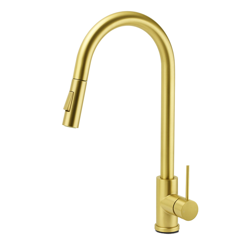 WELS Brushed Gold Pull Out Kitchen Sink Tap Basin Mixer Faucet 2 Modes Spout Set - Image 1