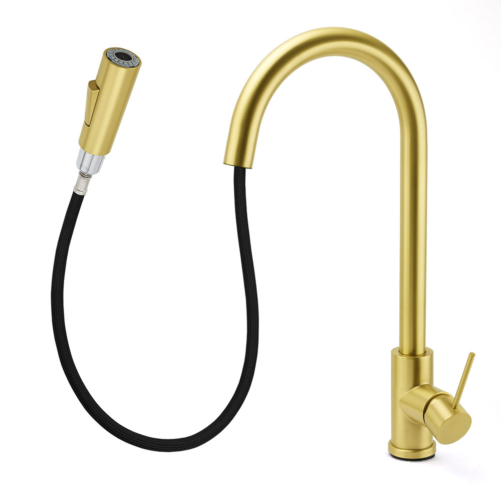 WELS Brushed Gold Pull Out Kitchen Sink Tap Basin Mixer Faucet 2 Modes Spout Set - Image 2