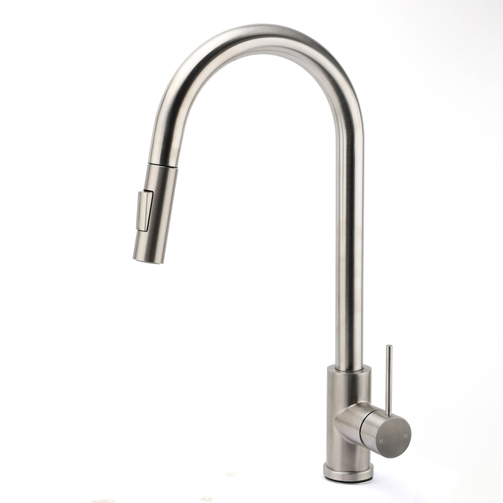 Brushed Nickel 2 Way Spray Kitchen Mixer Tap Pull Out Sink Laundry Swivel Faucet - Image 1
