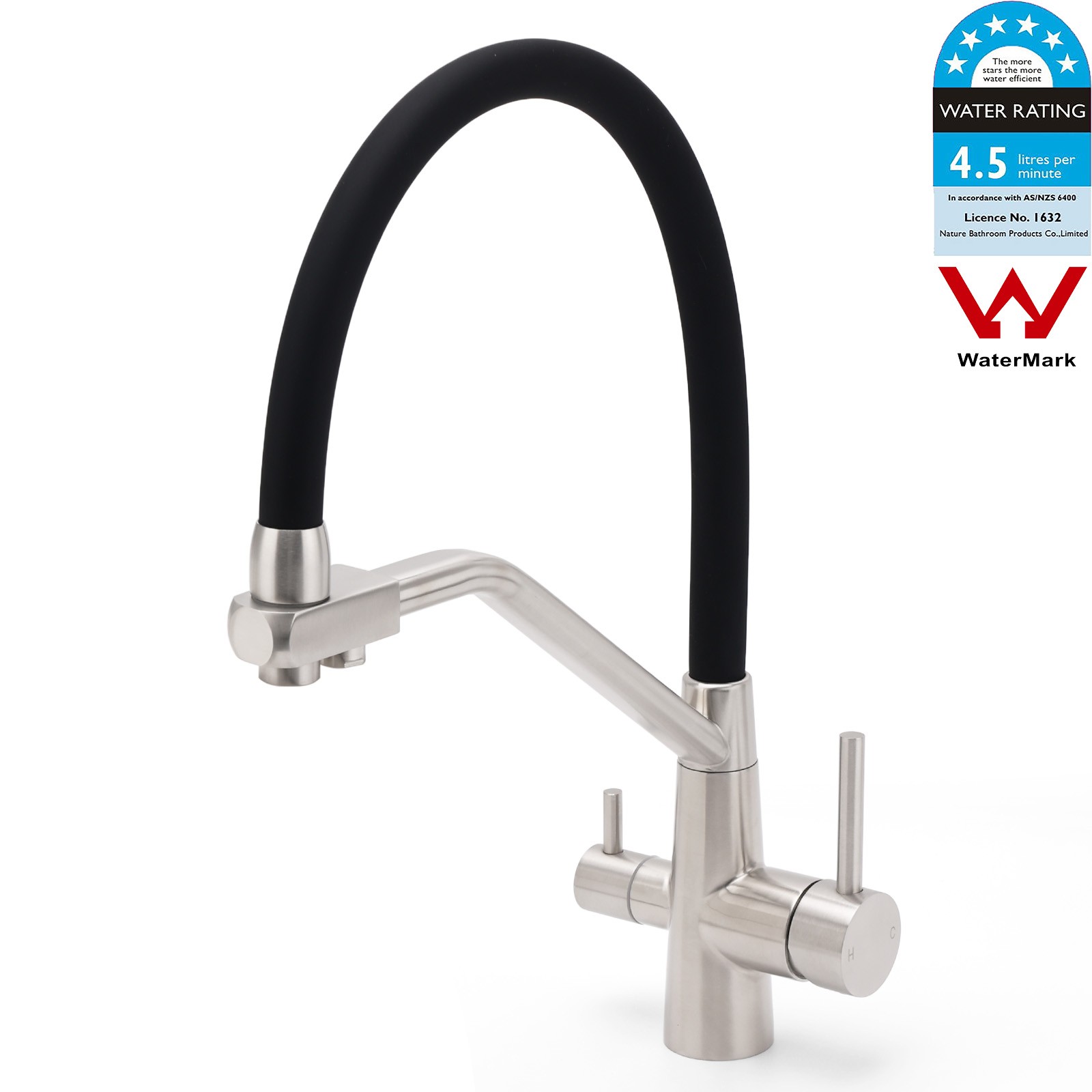 Brushed Nickel 3 Way Pull Down Kitchen Mixer Pure Drinking Water Sink Tap Spout - Image 1