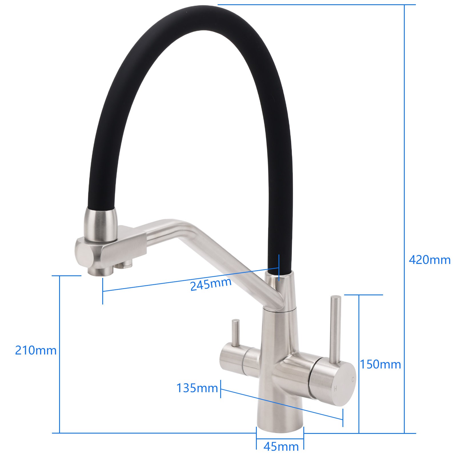 Brushed Nickel 3 Way Pull Down Kitchen Mixer Pure Drinking Water Sink Tap Spout - Image 2