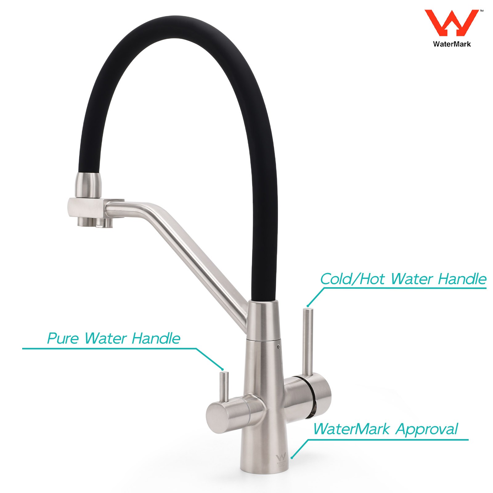 Brushed Nickel 3 Way Pull Down Kitchen Mixer Pure Drinking Water Sink Tap Spout - Image 6