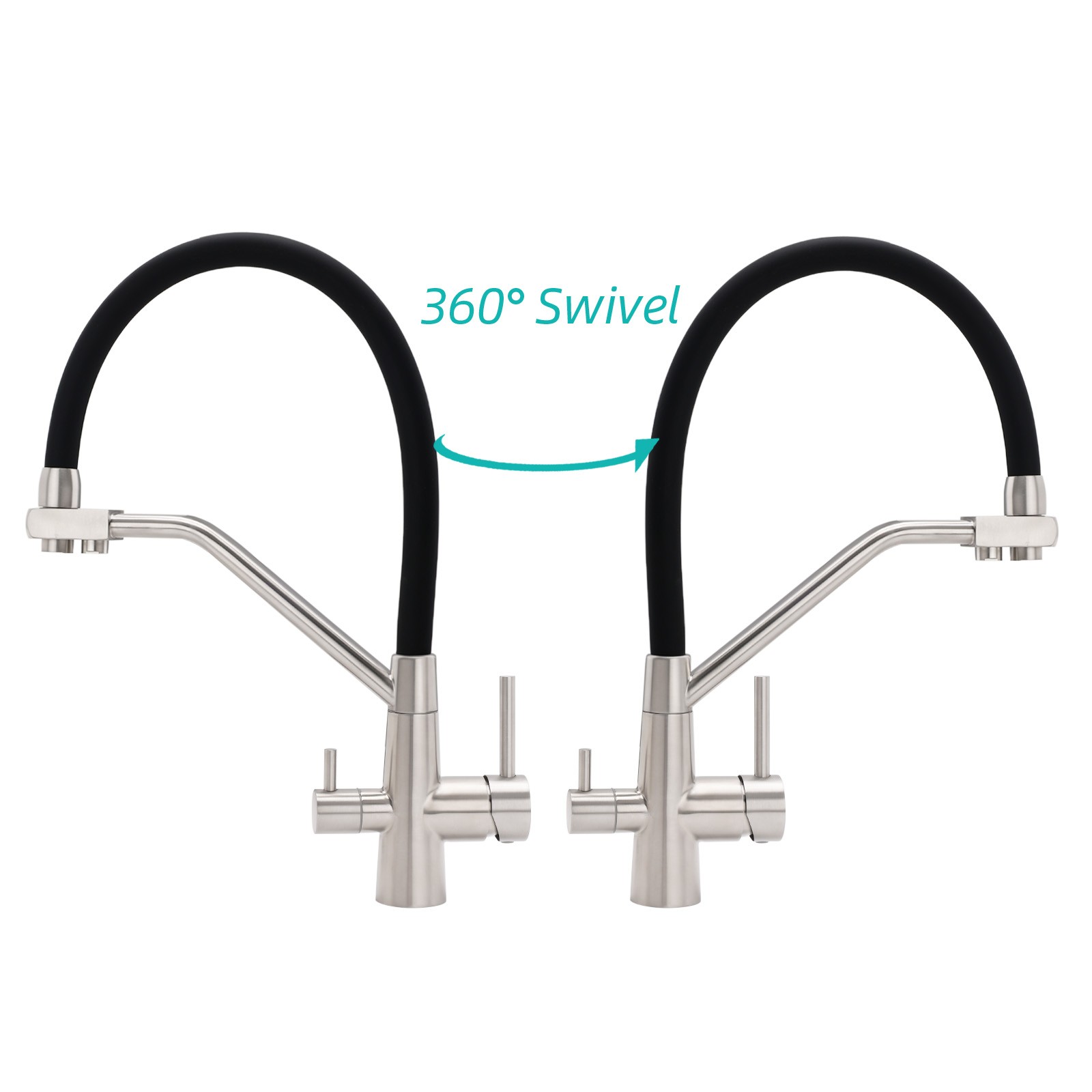 Brushed Nickel 3 Way Pull Down Kitchen Mixer Pure Drinking Water Sink Tap Spout - Image 8