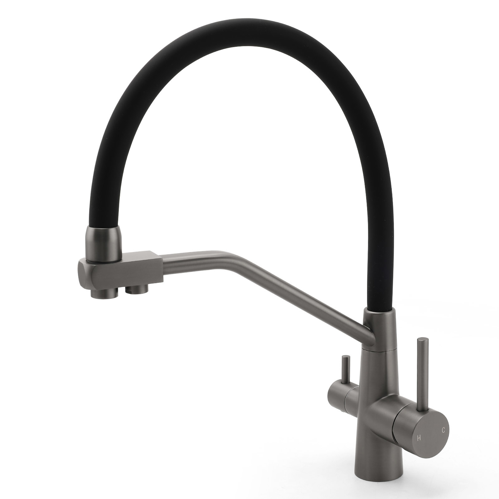 NEW Gun Metal Grey 3-Way Drink Pure Water Kitchen Mixer Pull Out Spout Sink Tap - Image 1