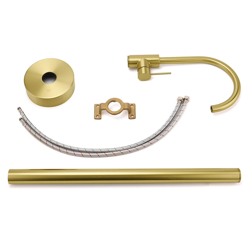 Brushed Gold Bath Tub Mixer Tap Free Standing Faucet Filler Spout Hot Cold Water - Image 7