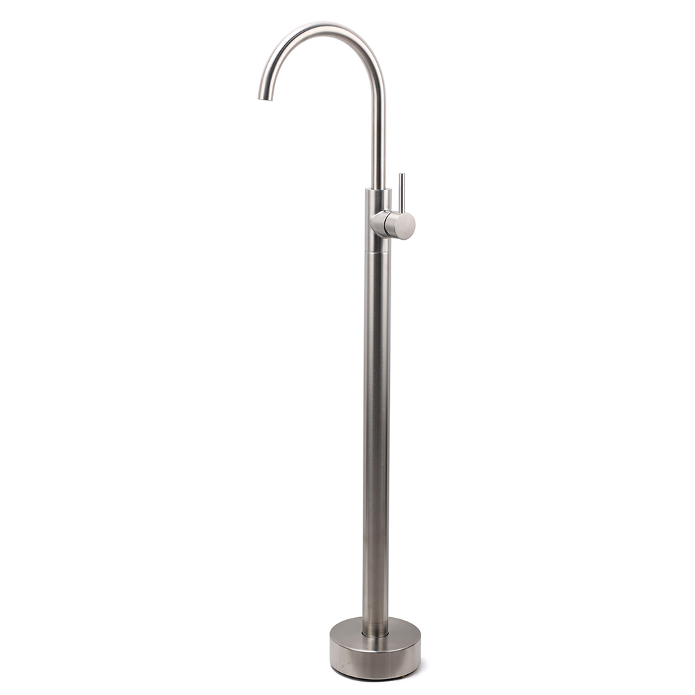 Brushed Nickel Stainless Steel Bathtub Tap Free Standing Faucet Filler Spout Set - Image 1