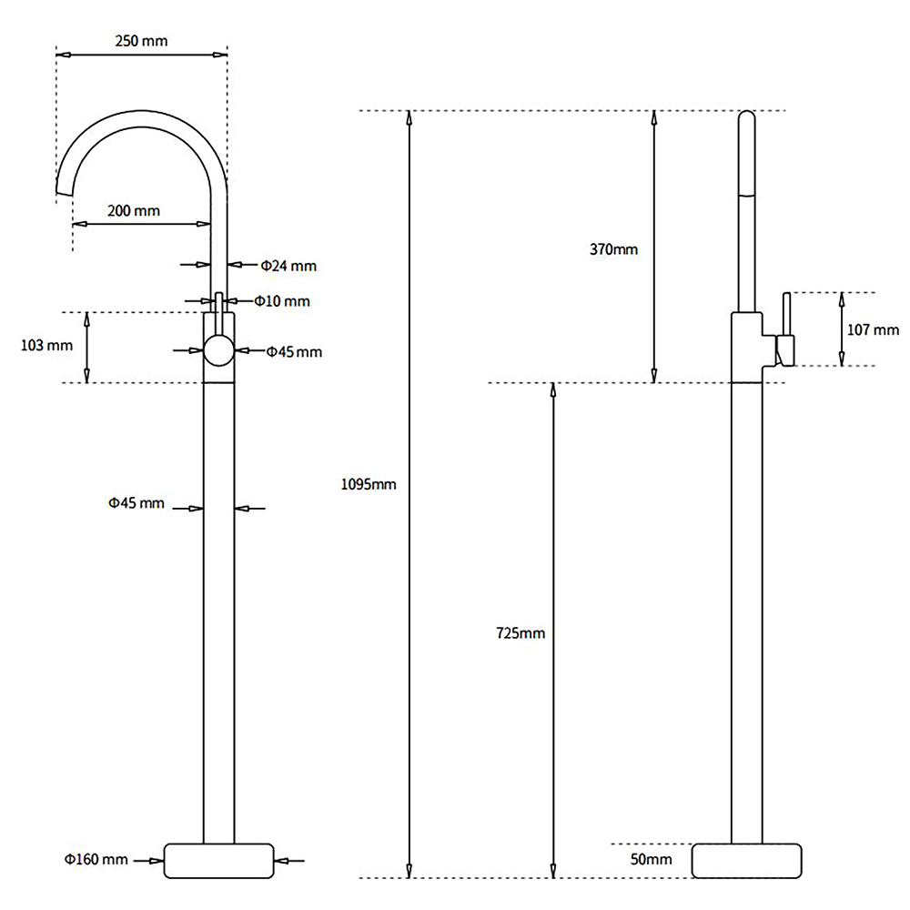 Brushed Nickel Stainless Steel Bathtub Tap Free Standing Faucet Filler Spout Set - Image 8