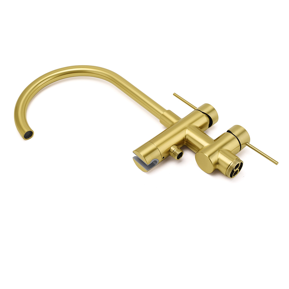 WELS Brushed Gold Bath Tub Mixer Tap Free Standing Faucet Spout Handheld Shower - Image 4