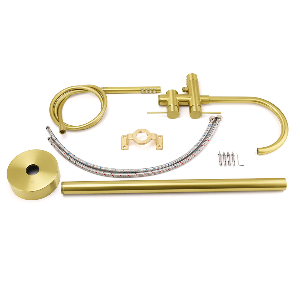 WELS Brushed Gold Bath Tub Mixer Tap Free Standing Faucet Spout Handheld Shower - Image 7