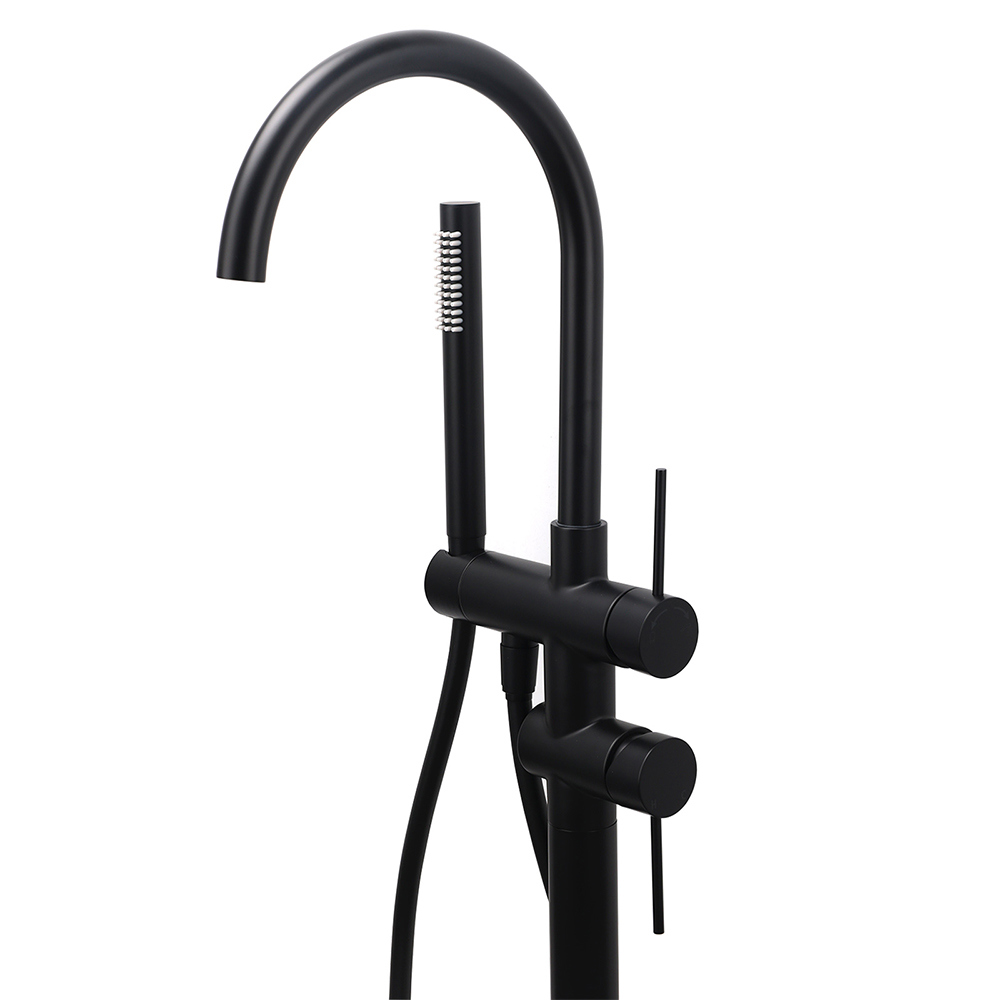 WELS Matt Black Bathtub Filler Free Standing Mixer Faucet Tap Spout HandHeld Set - Image 3