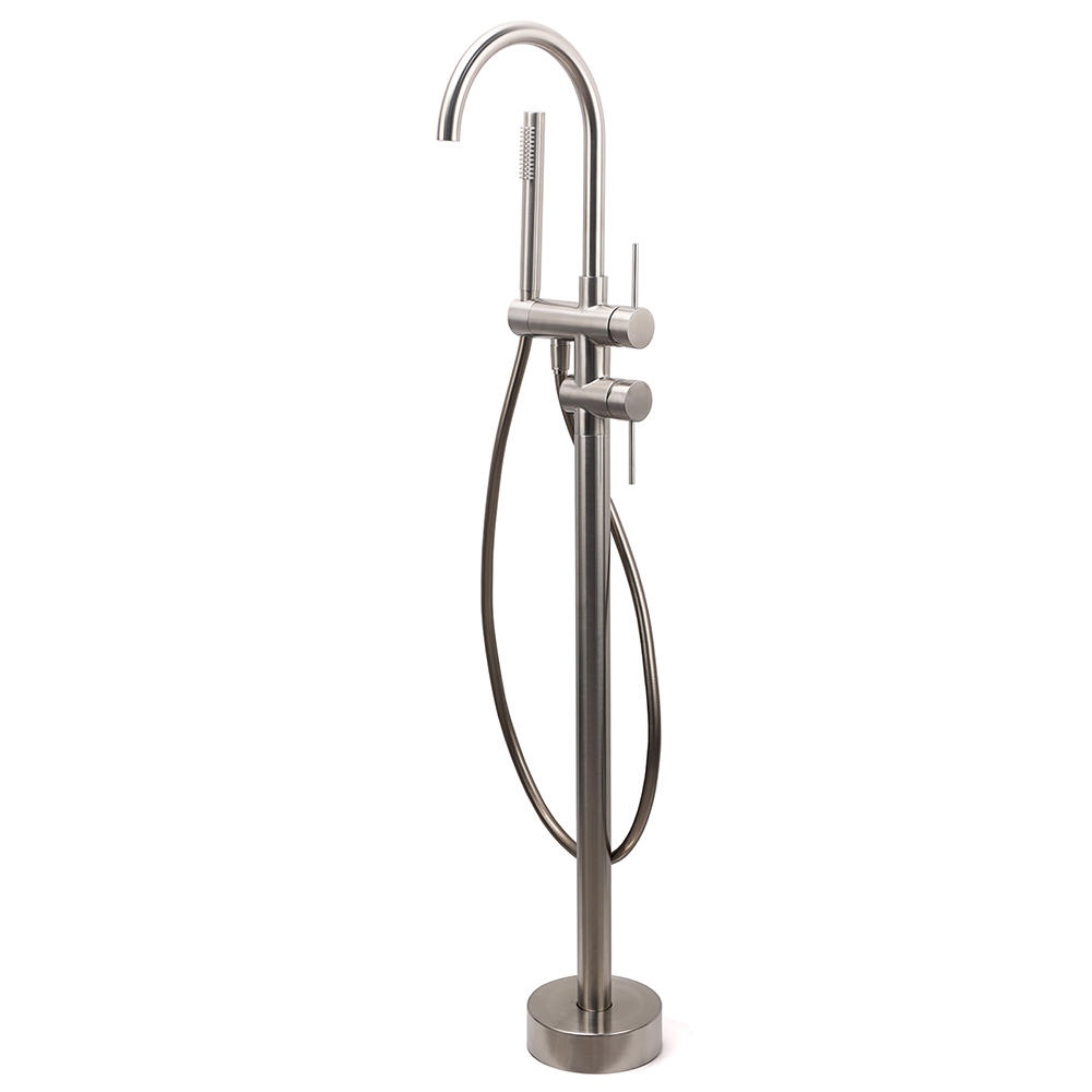 WELS Brushed Nickel Stainless Steel Free Standing Mixer Faucet Tap Spout Handset - Image 1
