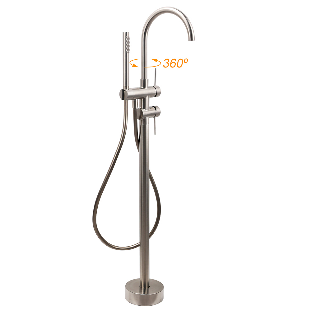 WELS Brushed Nickel Stainless Steel Free Standing Mixer Faucet Tap Spout Handset - Image 2