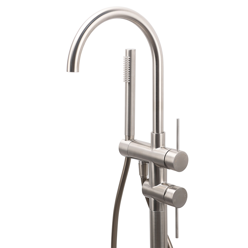 WELS Brushed Nickel Stainless Steel Free Standing Mixer Faucet Tap Spout Handset - Image 3