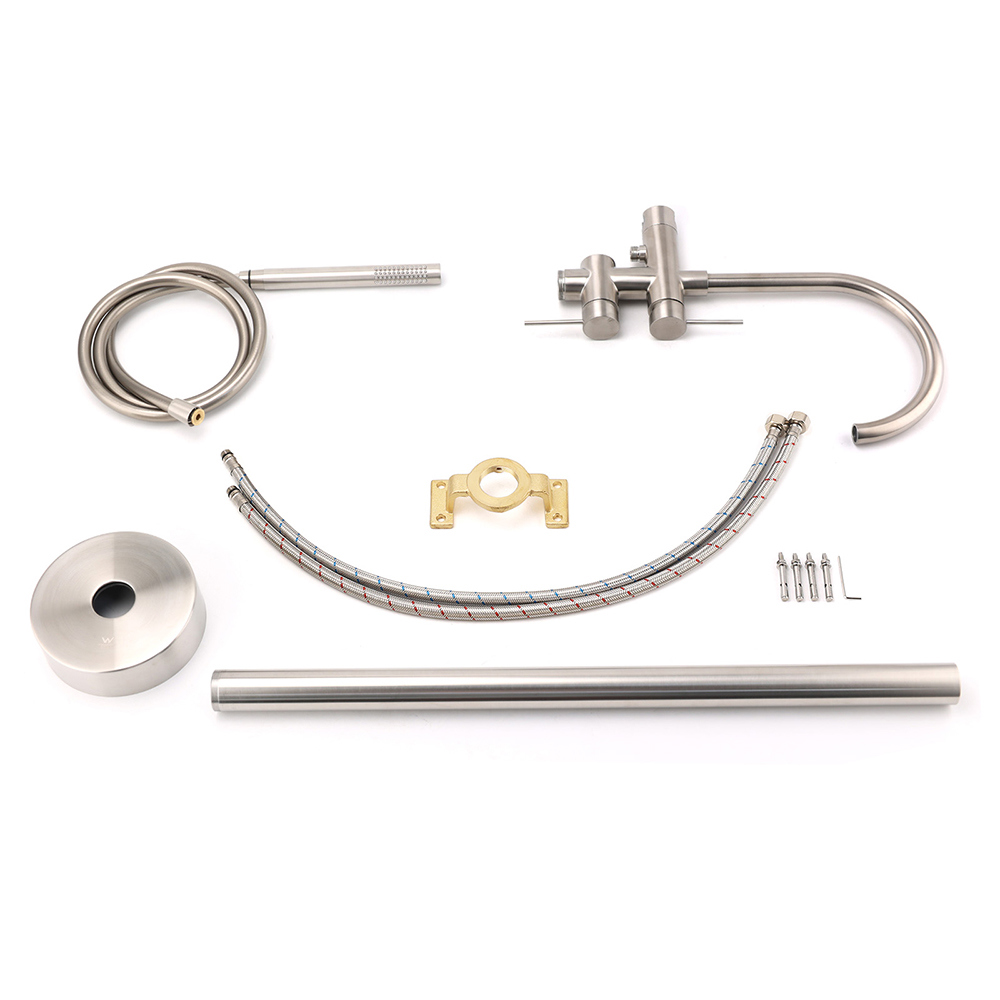 WELS Brushed Nickel Stainless Steel Free Standing Mixer Faucet Tap Spout Handset - Image 7