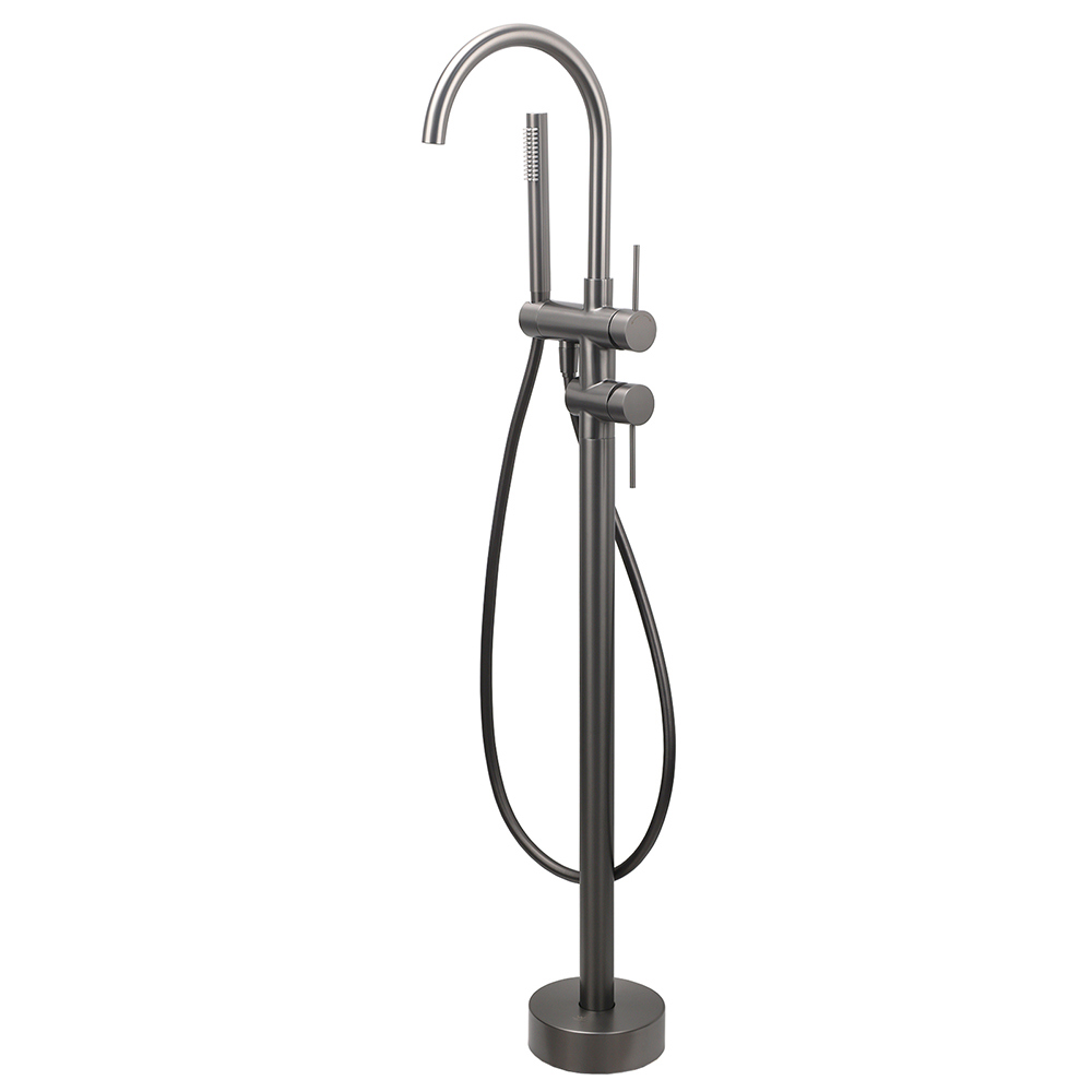 Gun Metal Bathtub Mixer Tap Free Standing Faucet Spout With Handheld Shower Set - Image 1